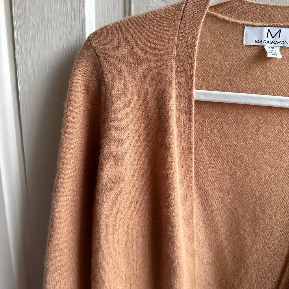 Magaschoni Open Front Cardigan Sweater Camel Tan Women’s Size Small